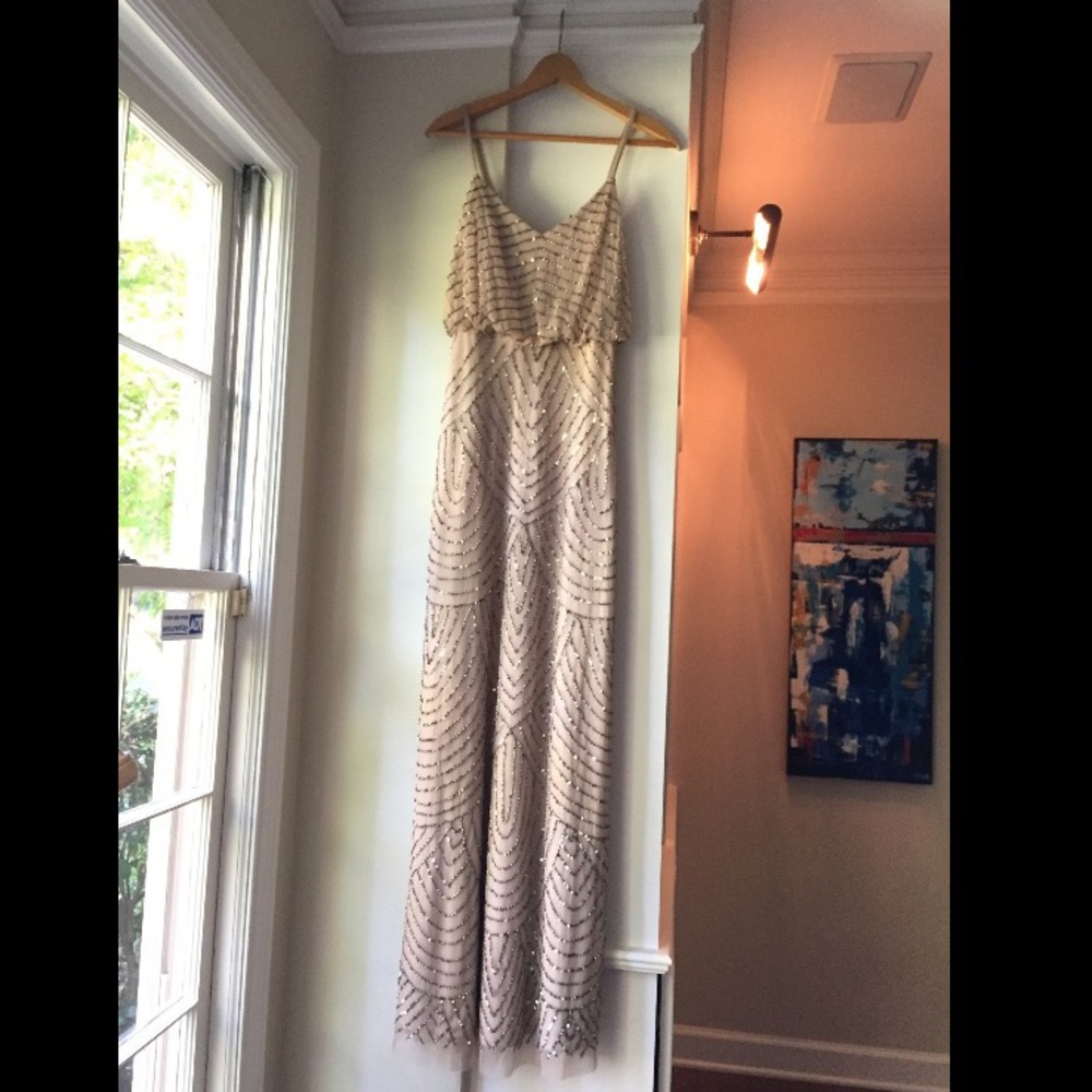 Beaded champagne floor length gown